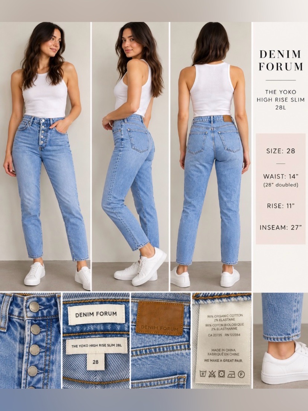 Aritzia Denim Forum Yoko High Rise Slim Jeans 28 Light Wash Button Fly